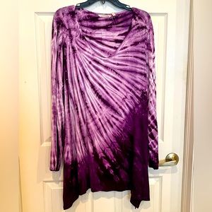 Tie-dye rhinestone, embellished tunic - 2X